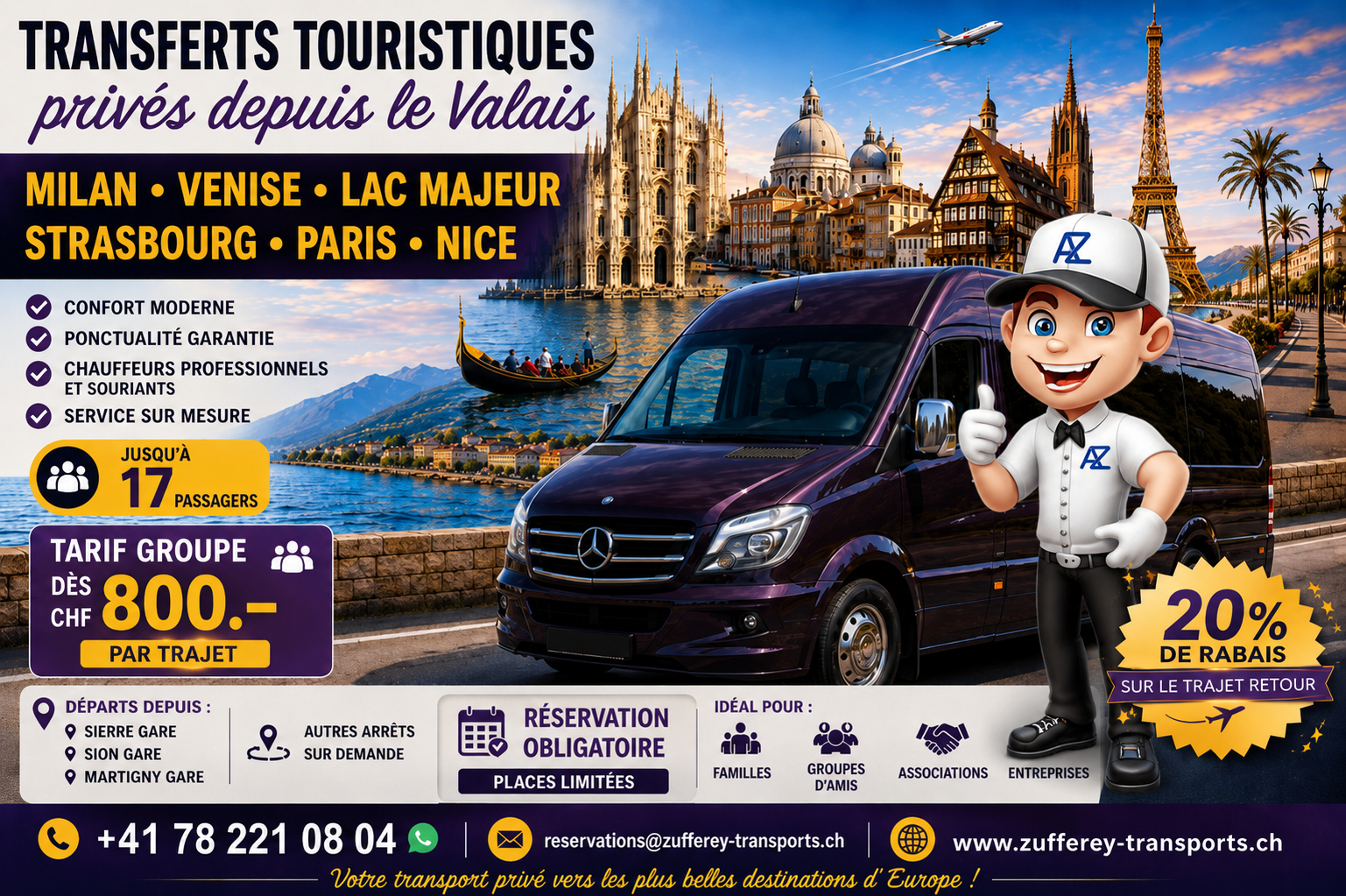 Transferts touristiques privés sur mesure – Suisse & Europe